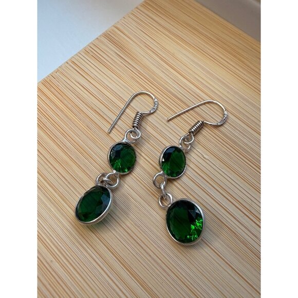 Sterling Silver Green Crystal Drop Earrings - Picture 4 of 7
